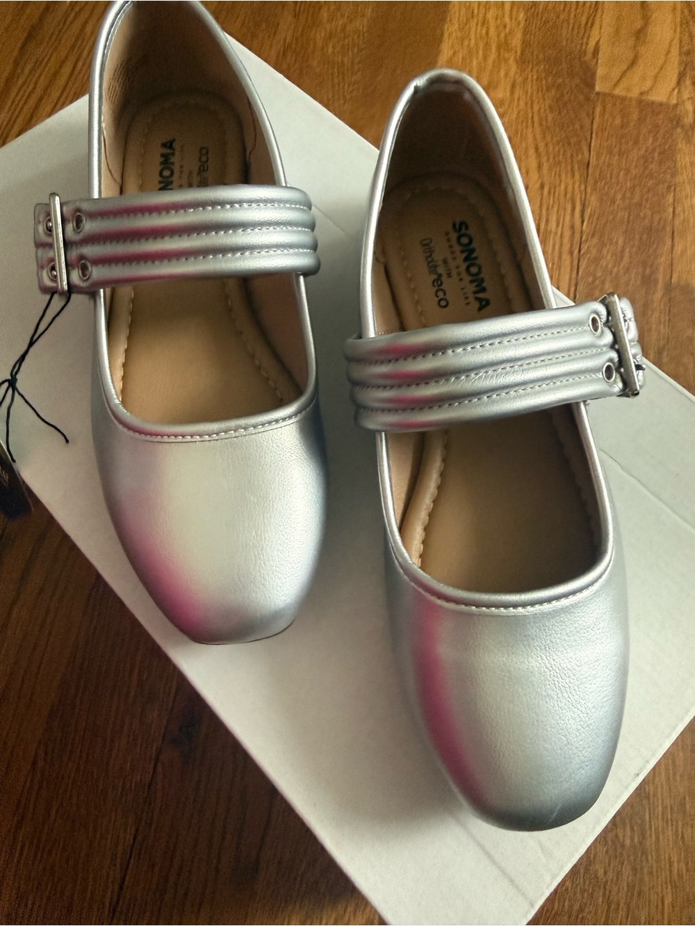 Sonoma Delilah Mary Jane Flats Women Sz  6 Silver Strap Ballet Comfort New